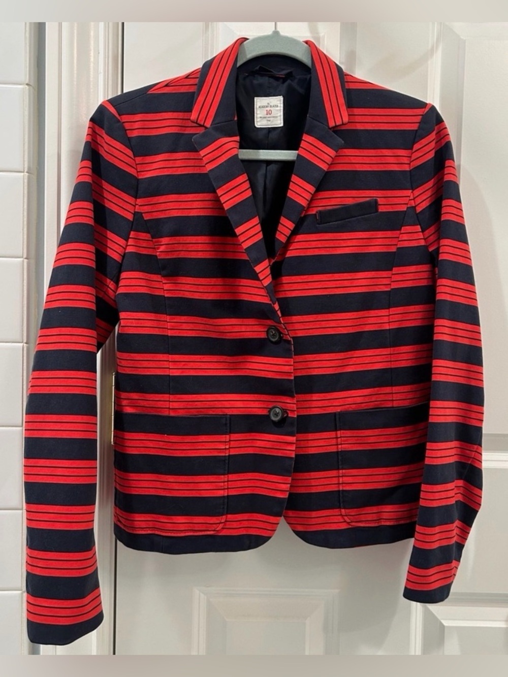 GAP Academy Blazer Cotton Navy Red Striped Schoolboy Jacket Dark Academia Preppy - Picture 2 of 10